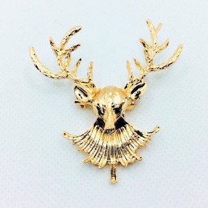 Adorable Deer Antler in Gold Tone Brooch pin