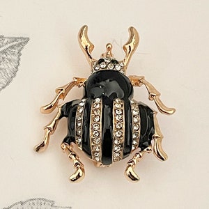 Vintage Jewelry Black Bug rhinestone Brooch pin BX65