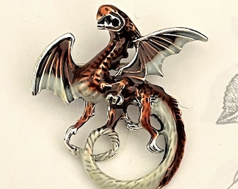 Mythical Brown Enamel Dragon Brooch pin Jewelry BX37