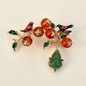 Two birds Orange Mandarin and Butternut Squash brooch pin BX64