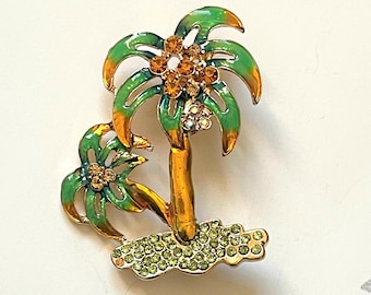 Mayas Grace Coconut Tree Metal Pave Crystal Stone Pin and Brooch Multi Color 