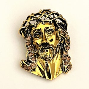 Brooch Gold Tone Jesus Face in Thorn  Jewelry, Catholic Brooch pin jewelry BX47
