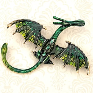 Vintage Jewelry Green Enamel Dragon Brooch pin or Pendant in gold tone - Dragon Brooch pin BX26