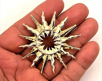 Vintage Huge Gold Sunburst Brooch pin Jewelry BX58