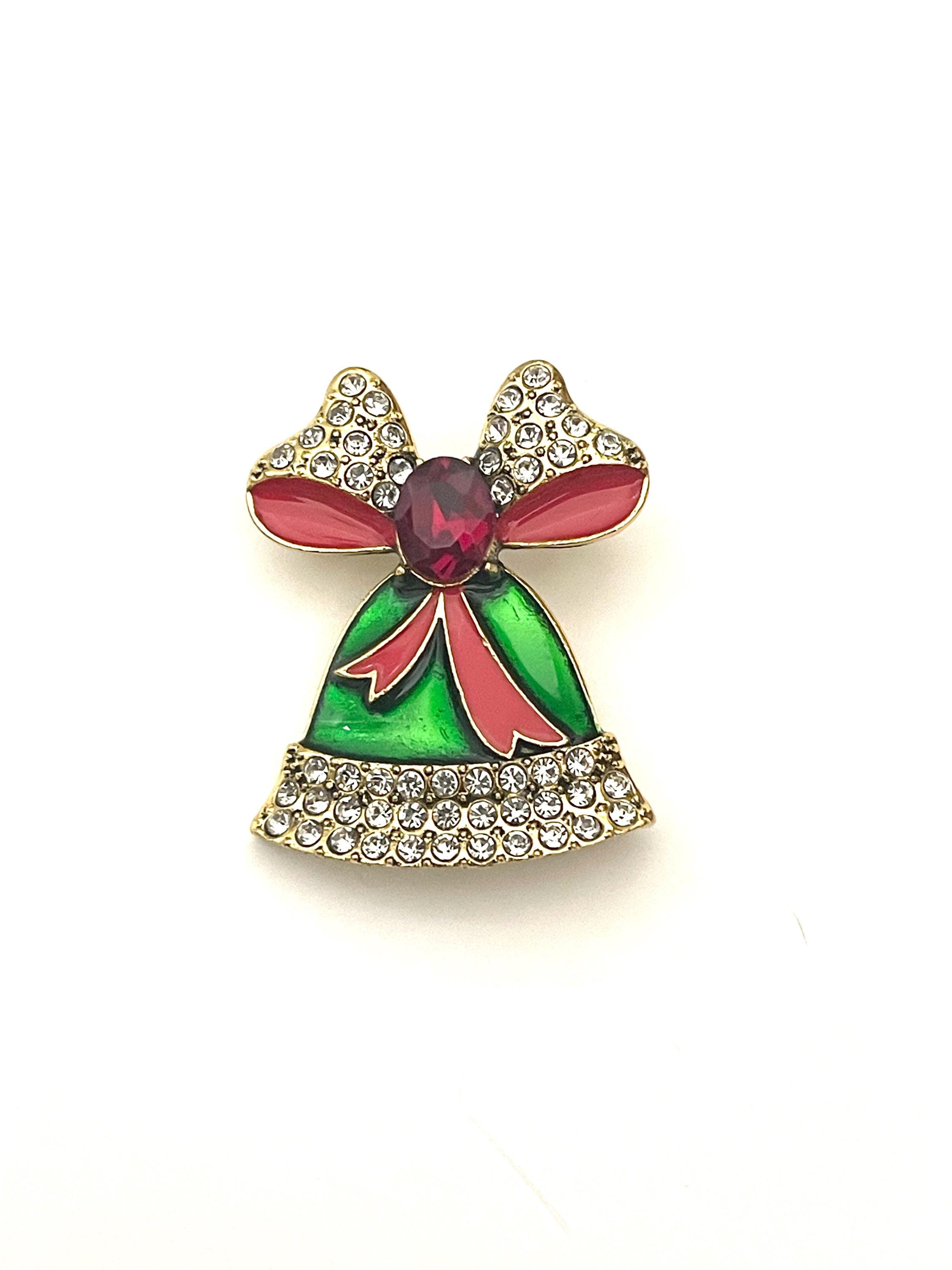 Bell♡　0328 Christmas Bell Enamel Rhinestone Brooch Pin ZX77 - Etsy