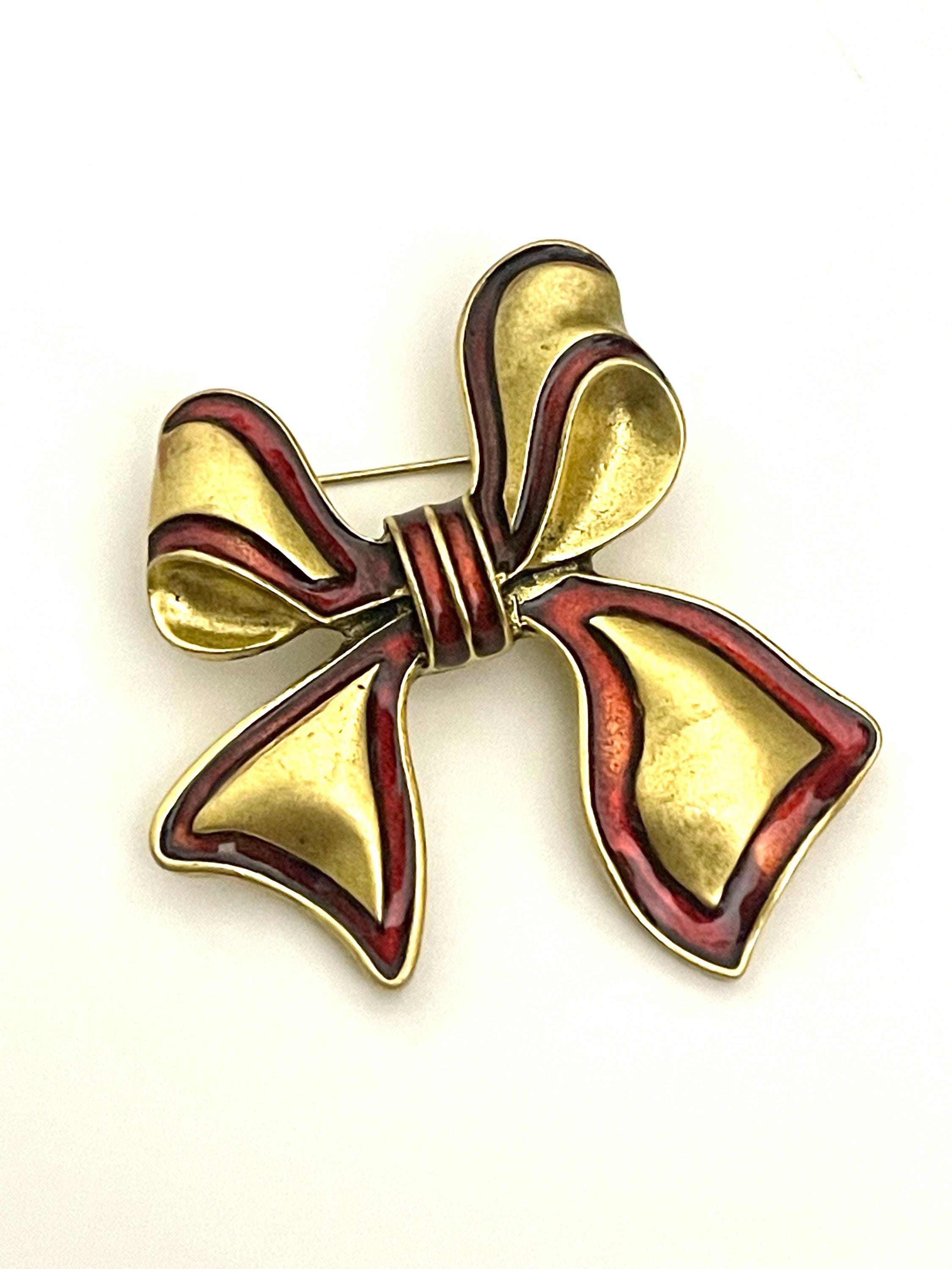 Red Ribbon Broche Christmas Gold Red Ribbon Brooch Pin Jewelry WK33 - Etsy