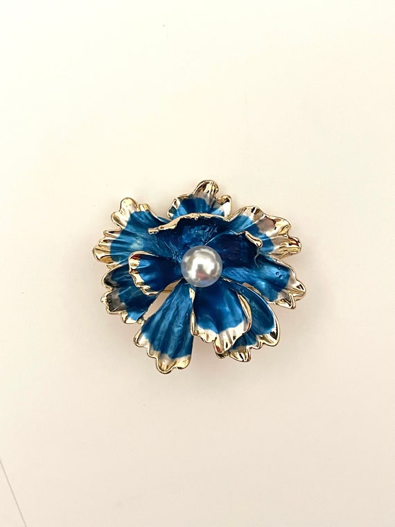 Vintage Blue Exotic Flower Enamel Brooch Pin BX61 - Etsy