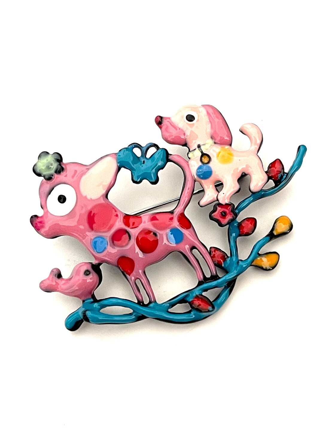 Dog and Puppy Enamel Brooch Pin BX76 - Etsy