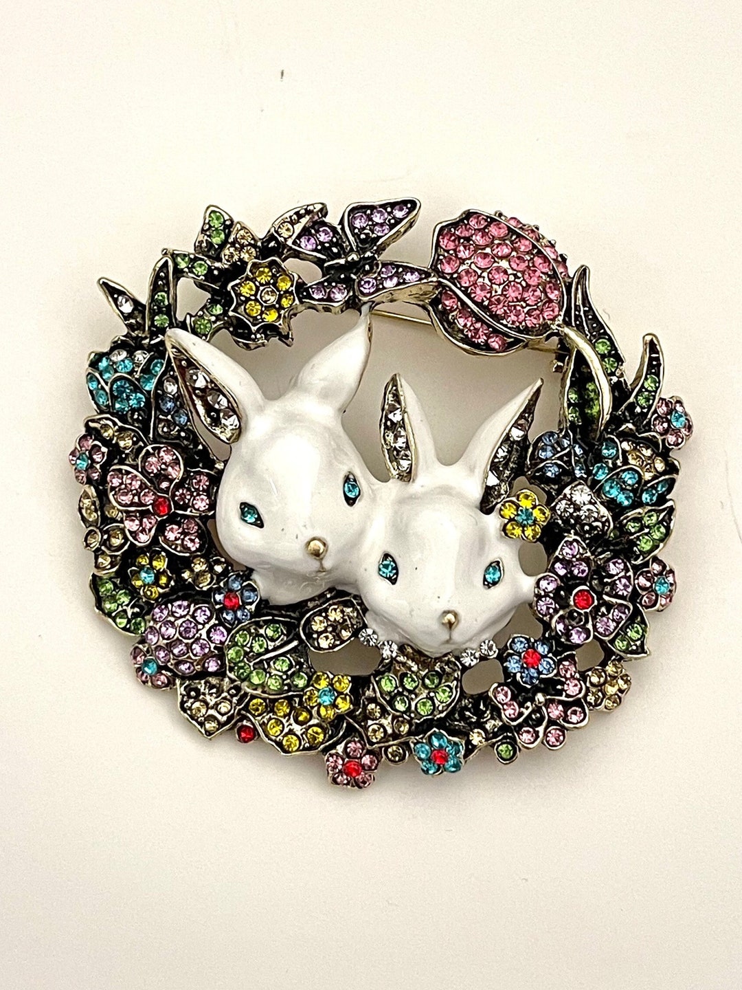 Huge Easter Bunny Rabbit Rhinestone Gold Tone Brooch Pin Jewelry BX12 ...