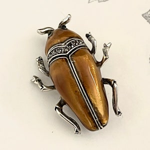 Golden brown beetle bug enamel brooch pin jewelry BX23