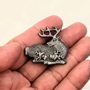 Vintage Pewter Christmas Deer Brooch pin and Earring Jewelry BX55