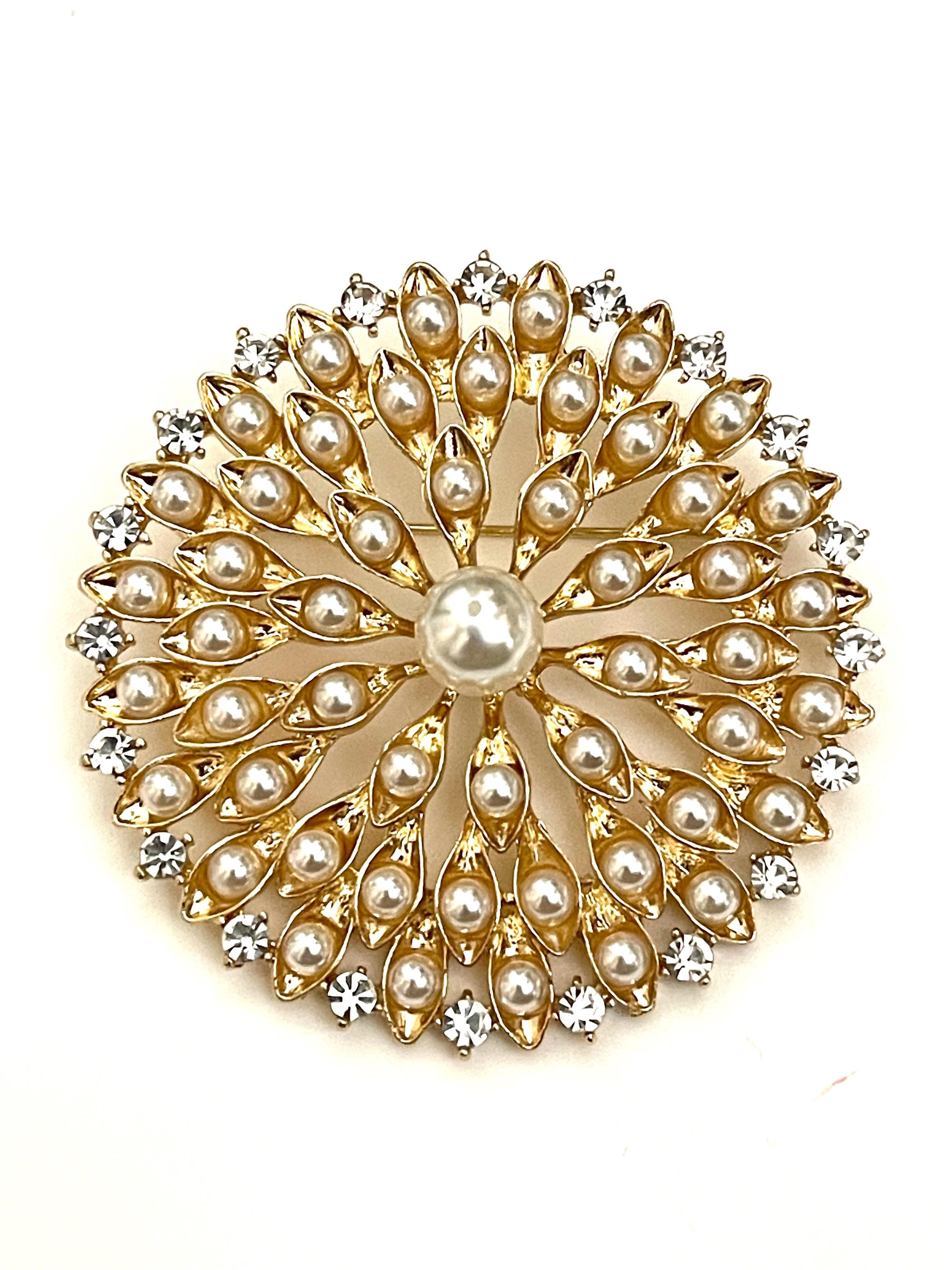 ピアス　No.5256 Vintage Open Round Faux Pearl Gold Tone Brooch Pin Jewelry KZ56 - Etsy