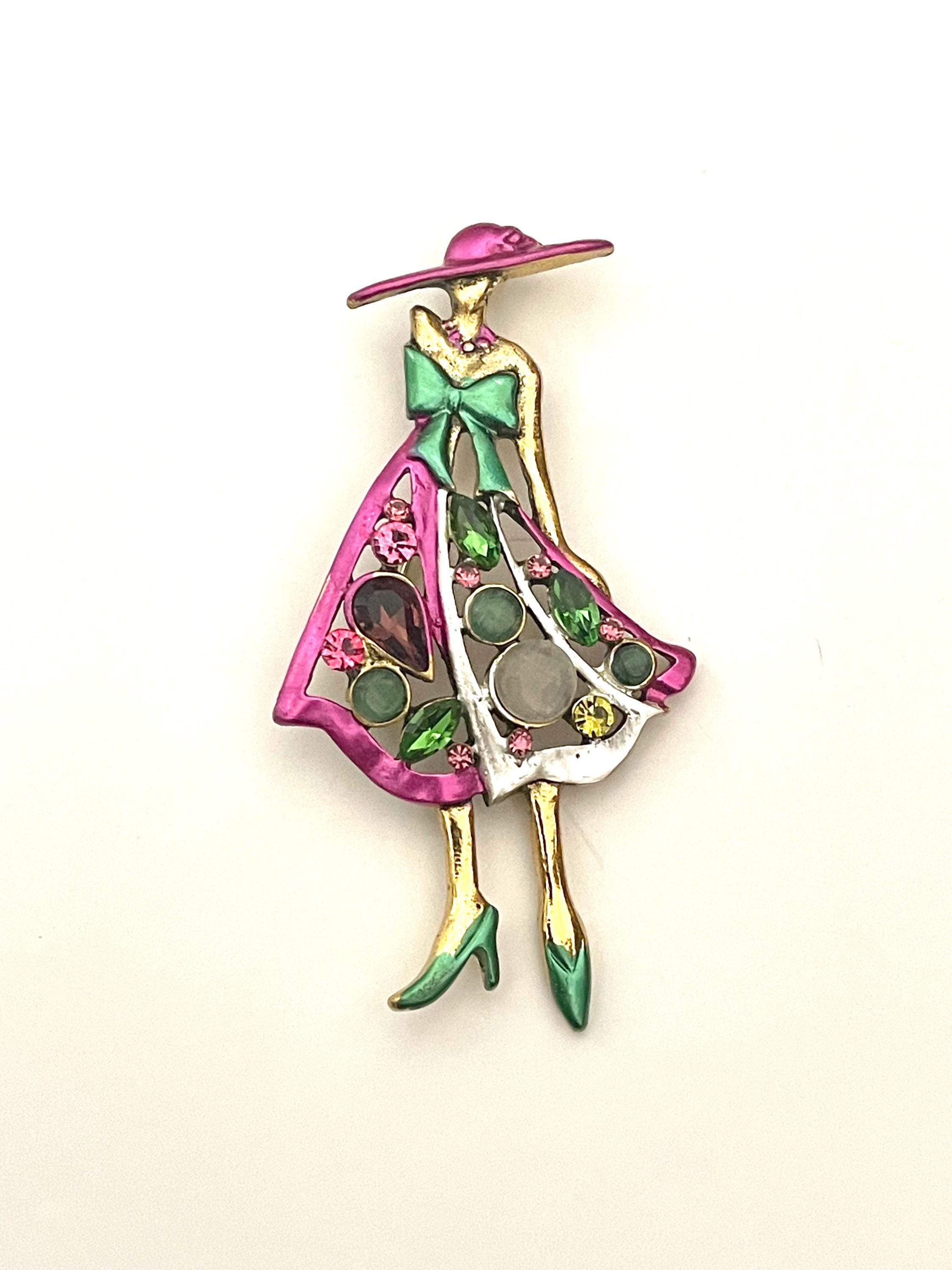 アクセサリー Lady A Lady in Dress Colorful Rhinestone Brooch Pin and Pendant Jewelry