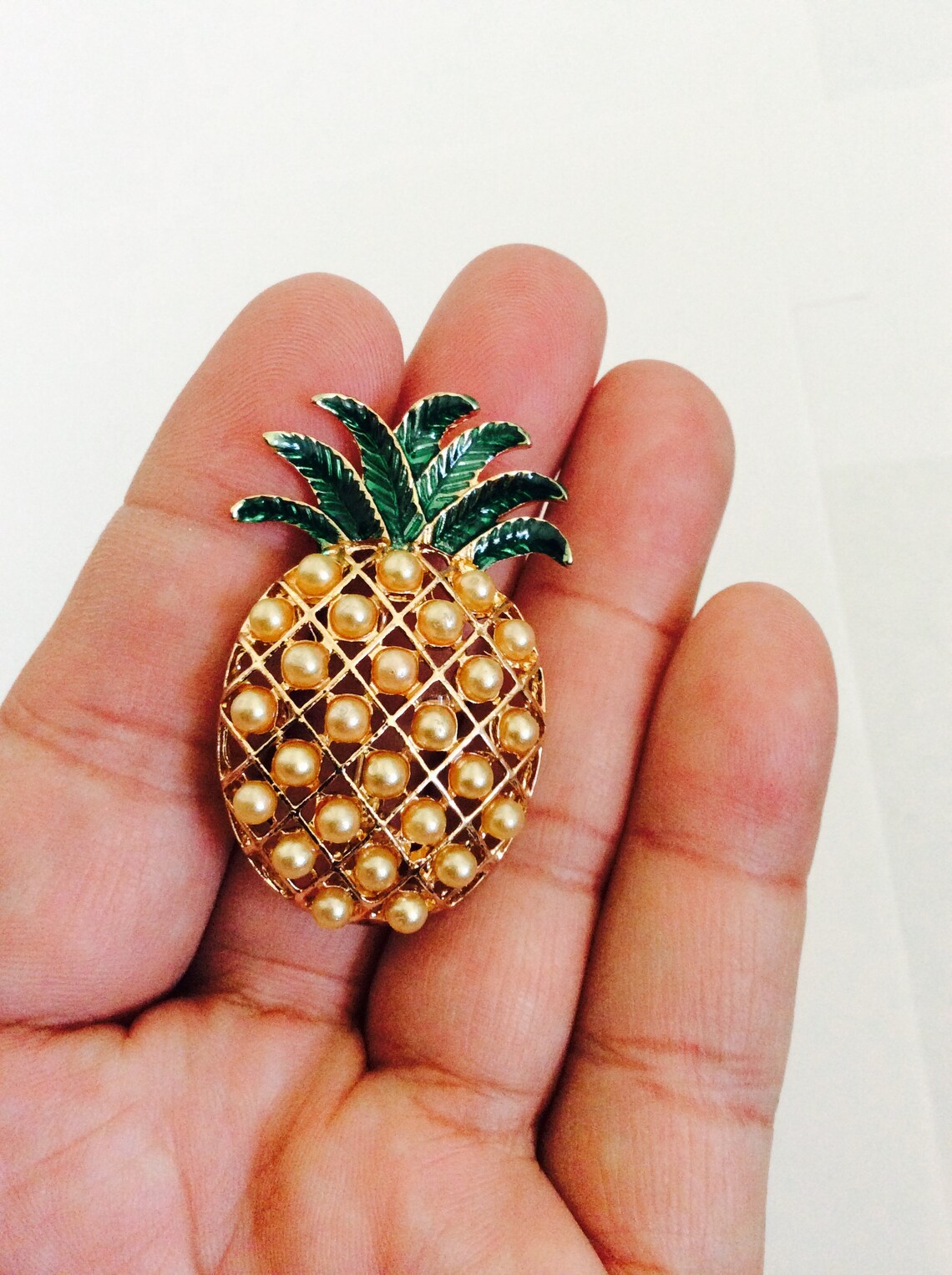Vintage Golden Faux Pearl Pineapple Brooch also Pendant Etsy