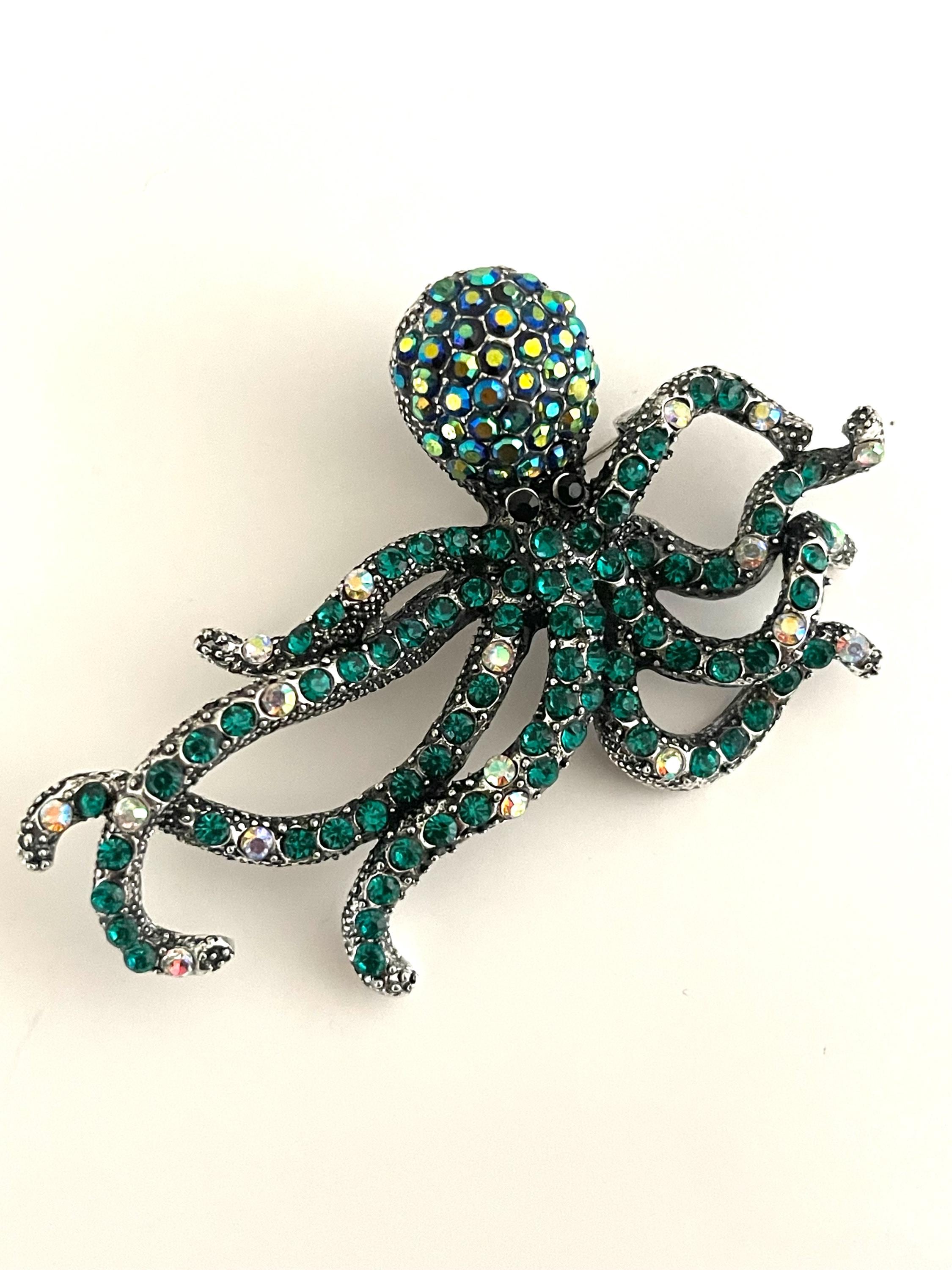 Teal Blue Rhinestones Octopus Brooch Pin and Pendant NG86 - Etsy display picture 1
