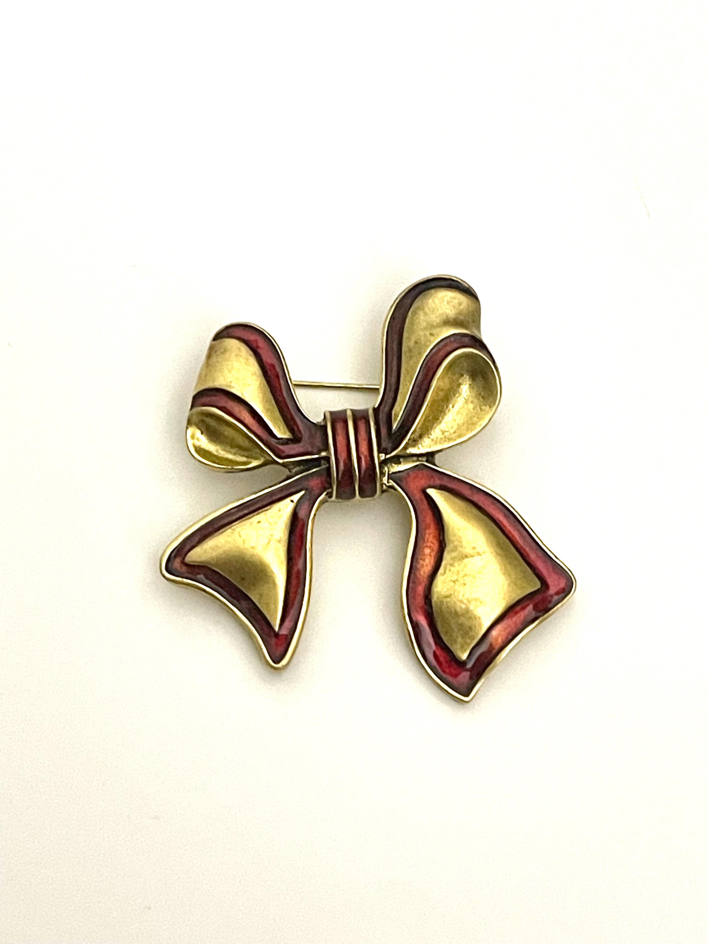 Red Ribbon Broche Christmas Gold Red Ribbon Brooch Pin Jewelry WK33 - Etsy
