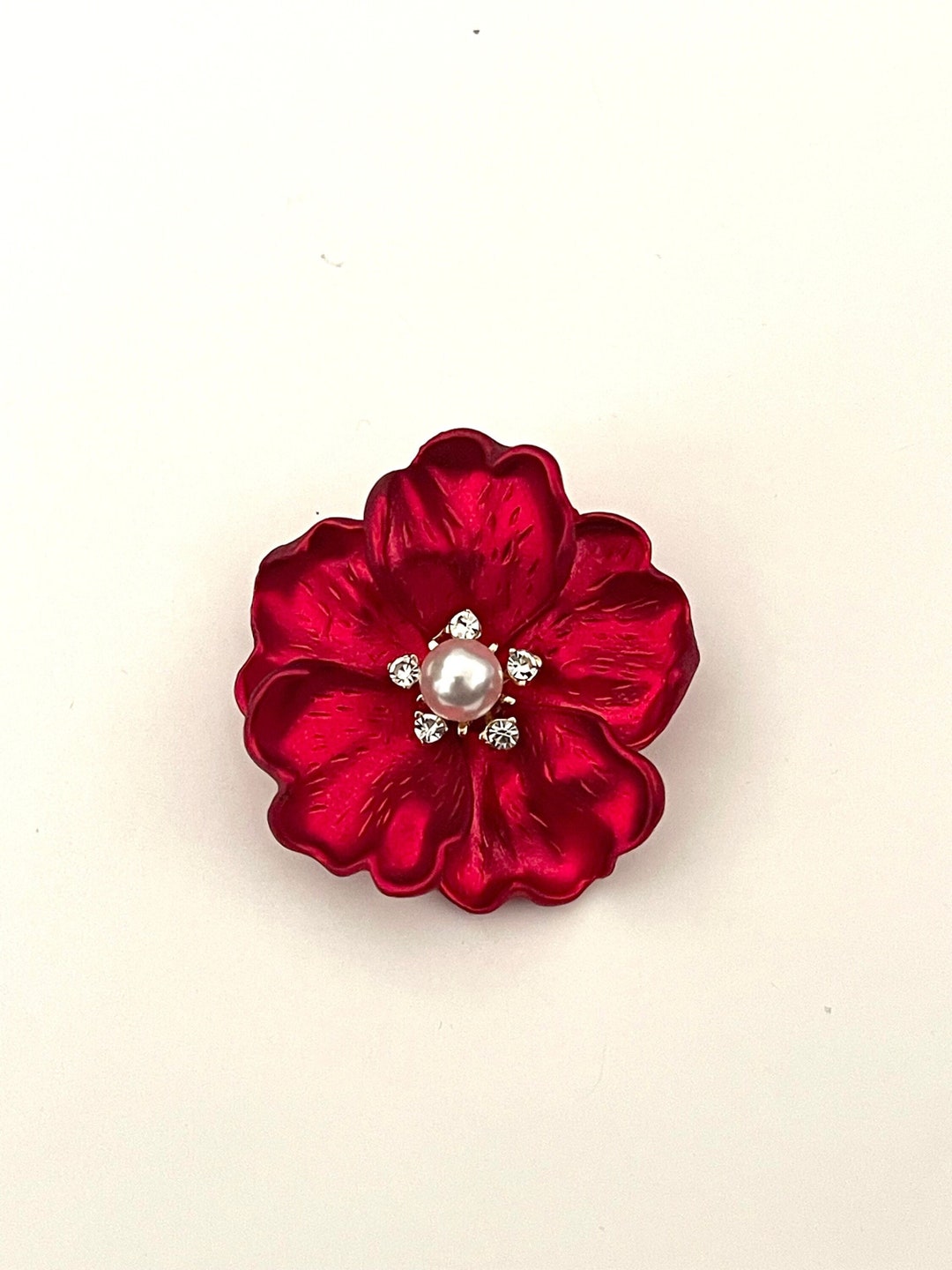 Vintage Red Flower Brooch Pin Jewelry BX60 Etsy