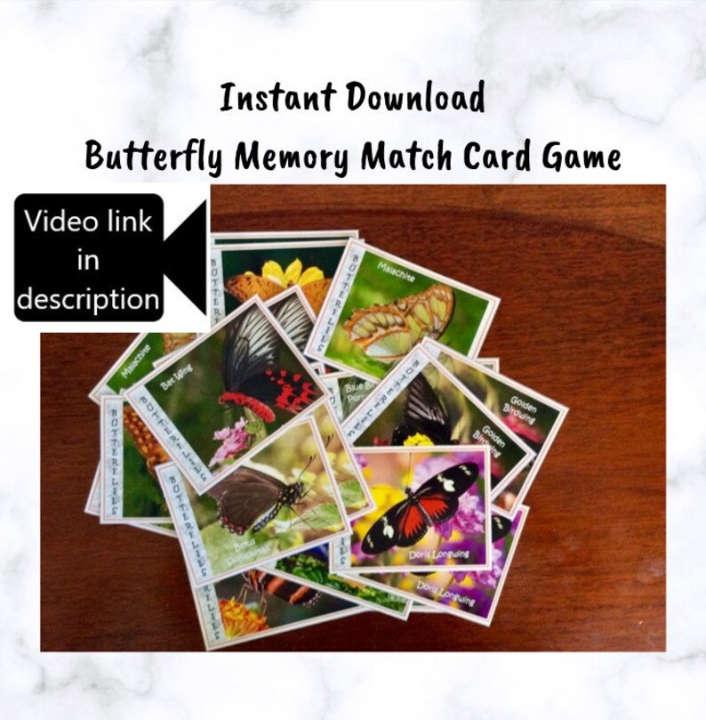 Butterfly Memory Match Card Game Educational Fun & Games Etsy