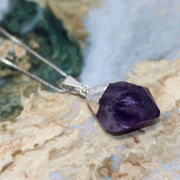 Raw Amethyst Crystal Necklace | Element of Zen Amethyst Necklace for Men | Raw Amethyst Necklace Silver | Genuine Amethyst Crystal Necklace