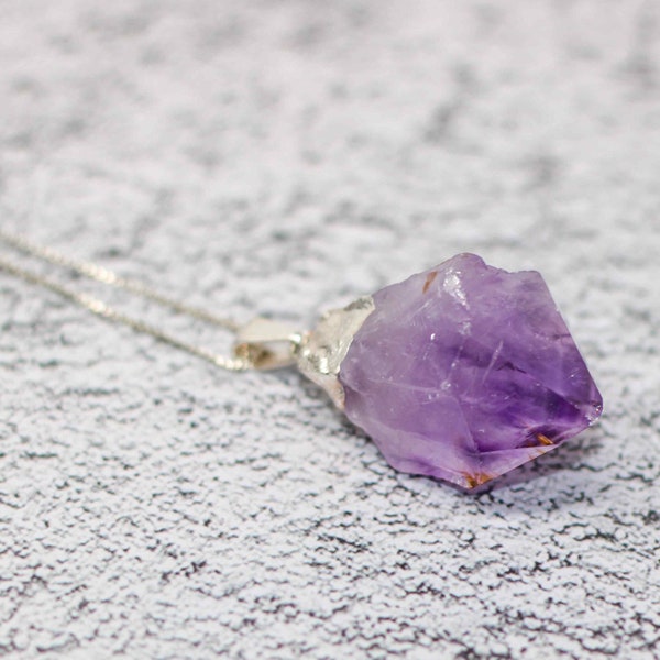 Raw Amethyst Necklace |  February Birthstone Necklace |  Bridesmaid Gift for Her |  Amethyst Gemstone Pendant |