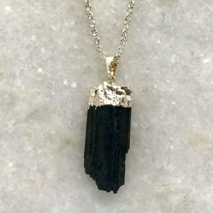 Raw Black Tourmaline Stone Necklace - Crystal Black Tourmaline Chakra Pendant for Men - Raw Crystal Tourmaline Jewelry Gift for Men