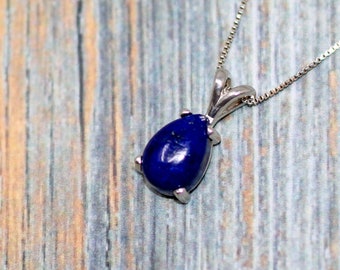 925 Silver Lapis Lazuli Necklace | December Birthstone Necklace for Birthday Present | Sterling Silver Dainty Lapis Pendant Necklace |