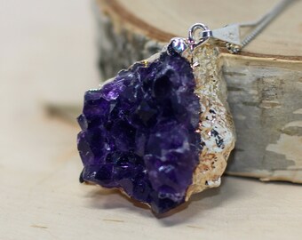 Amethyst Necklace | Amethyst Druzy Crystal Necklace | Amethyst Crystal Necklace for Women | Raw Amethyst Necklace
