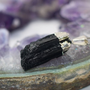 Raw Black Tourmaline Crystal Necklace | Natural Black Tourmaline Pendant | Rough Black Tourmaline Pendant Black Tourmaline Crystal Necklace