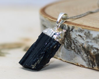 Raw Black Tourmaline Crystal Necklace | Natural Black Tourmaline Pendant | Rough Black Tourmaline Pendant Black Tourmaline Crystal Necklace