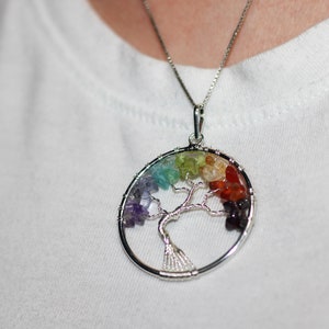 Element of Zen Natural Crystal Tree of Life Necklace | Wire Wrapped Stone Necklace Tree of Life Necklace for Women | 7 Chakras Pendant