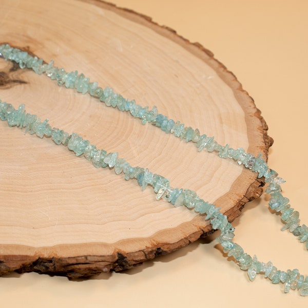 Aquamarine Crystal Necklace | Long Beaded Necklace | March Birthstone Necklace | Chunky Everyday Necklace for Layering