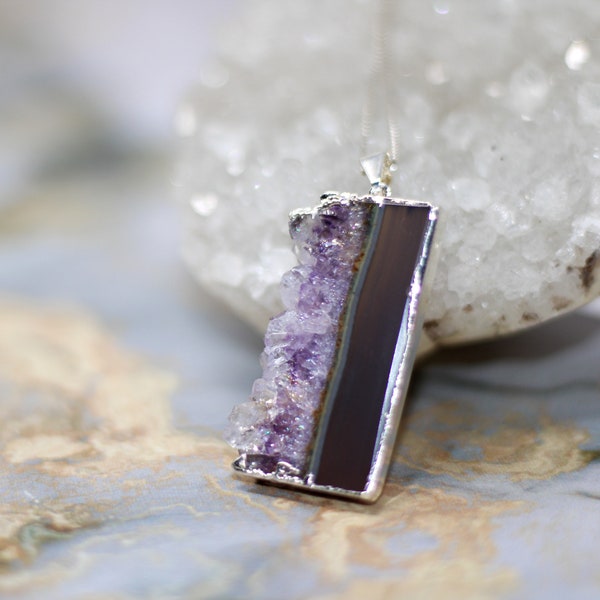 Raw Amethyst Geode Necklace | Amethyst Druzy Necklace | Amethyst Crystal Necklace  | Purple Druzy Gemstone Pendant | February Birthstone