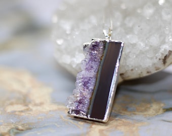 Raw Amethyst Geode Necklace | Amethyst Druzy Necklace | Amethyst Crystal Necklace  | Purple Druzy Gemstone Pendant | February Birthstone