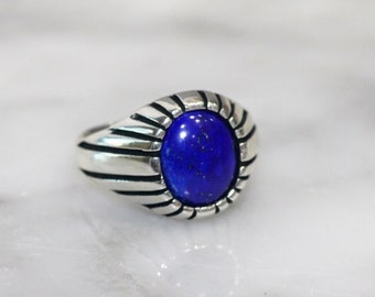 Lapis Lazuli Ring | Men's Silver Ring | Blue Statement Ring | Handmade Ring for Men | Stone Ring for Husband