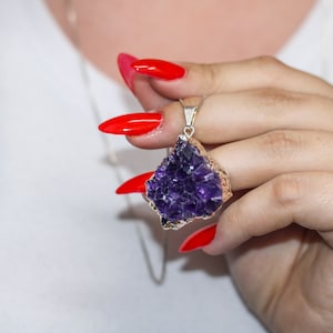 Raw Crystal Druzy Amethyst Necklace | Purple Amethyst Druzy Crystal Necklace | Amethyst Crystal Necklace for Women | Natural Amethyst