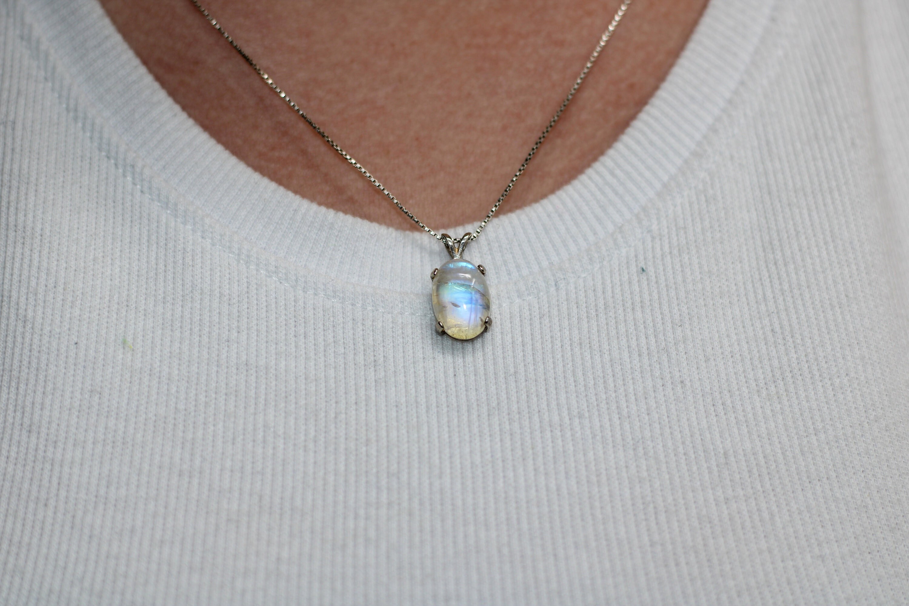 Rainbow Moonstone Necklaces |  June Birthstone Necklace | 925 Silver Necklaces | Boho Moonstone Necklace |