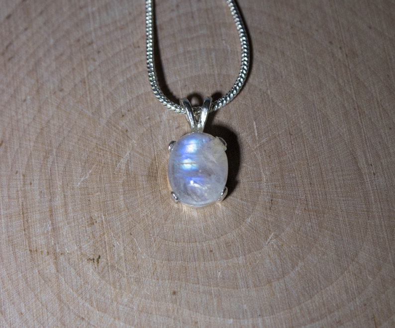 Rainbow Moonstone Gemstone Necklace Dainty Birthday Gift for Her Delicate Minimalist Silver Moonstone Necklace image 4