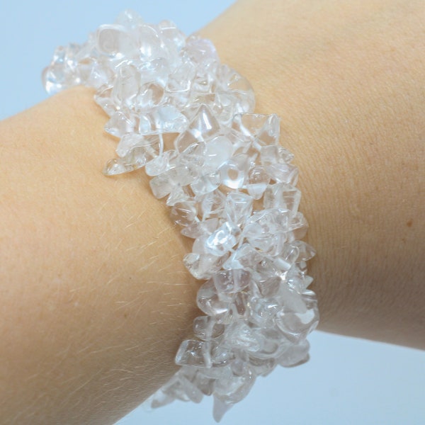 Element of Zen Clear Quartz Bracelet | Quartz Crystal Chunky Bracelets for Women | Stretch Bracelets for Women with Natural Stone Beads |