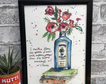 Bombay Sapphire Books and Flowers Print | Gin |Gin and Flowers | Gin and Tonic | Gin lover gift | Gin and Books