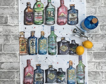 Tea Towel Multi Gin Image | Gin Gift |  Gin Lover | Gin Tea Towel | Gin and Tonic| Gift for a Gin Lover | Kitchen Gift