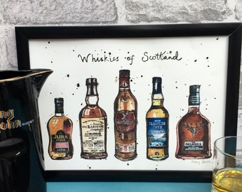 Whiskies of Scotland print|Whisky | Scotland | Scotch Whisky| Whisky lover gift | Whisky print | Whisky bottle print