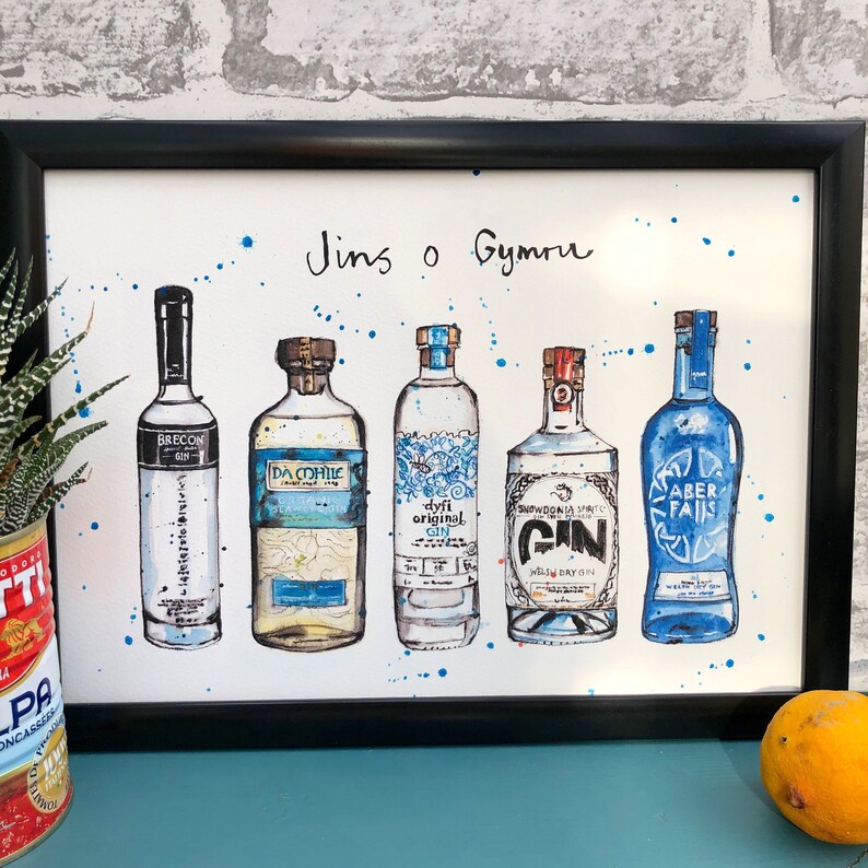 Gins of Wales print A4 Gin Art Welsh Gin Gift Gift Wales Gin Gift Bar Art image 2