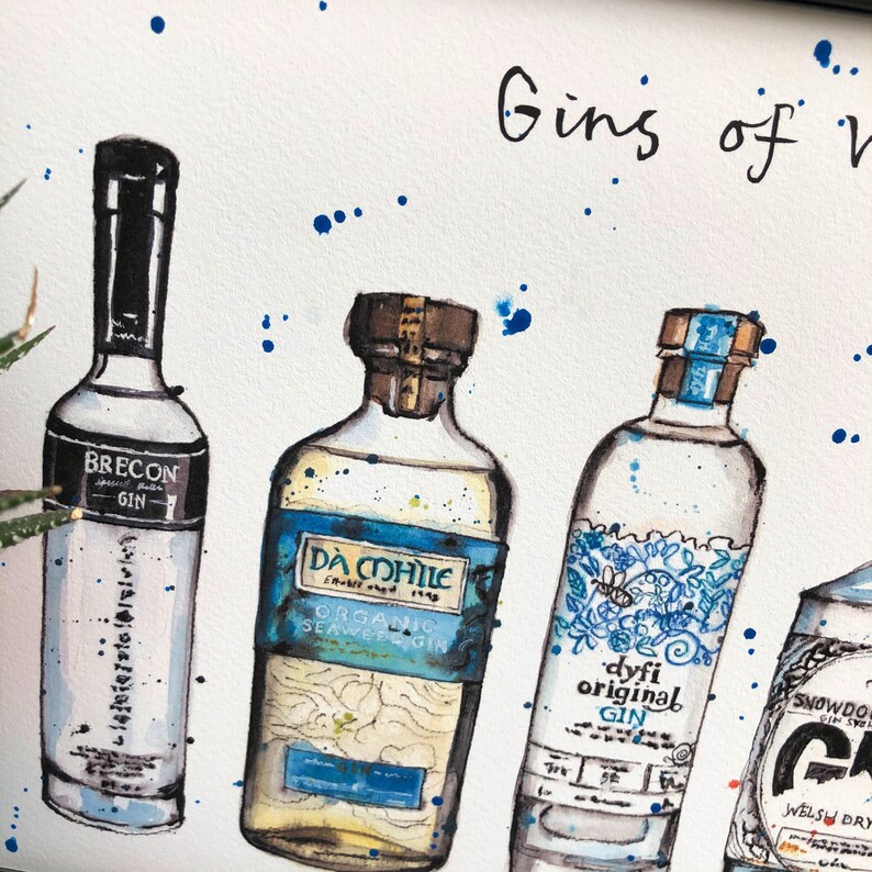 Gins of Wales print A4 Gin Art Welsh Gin Gift Gift Wales Gin Gift Bar Art image 5