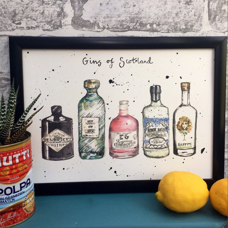 Gins of Scotland Print Scottish Gins Scotland Gin and Tonic Gin Print Scottish Gin Print Gin Lover Gin Kitchen print image 1