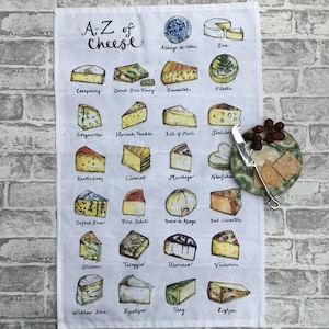 A-Z of Cheese Tea Towel | Cheese Lover | Kitchen Gift | Cheese Gift | Cheese | Cheese Taster | World Cheese |