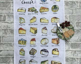 A-Z of Cheese Tea Towel | Cheese Lover | Kitchen Gift | Cheese Gift | Cheese | Cheese Taster | World Cheese |