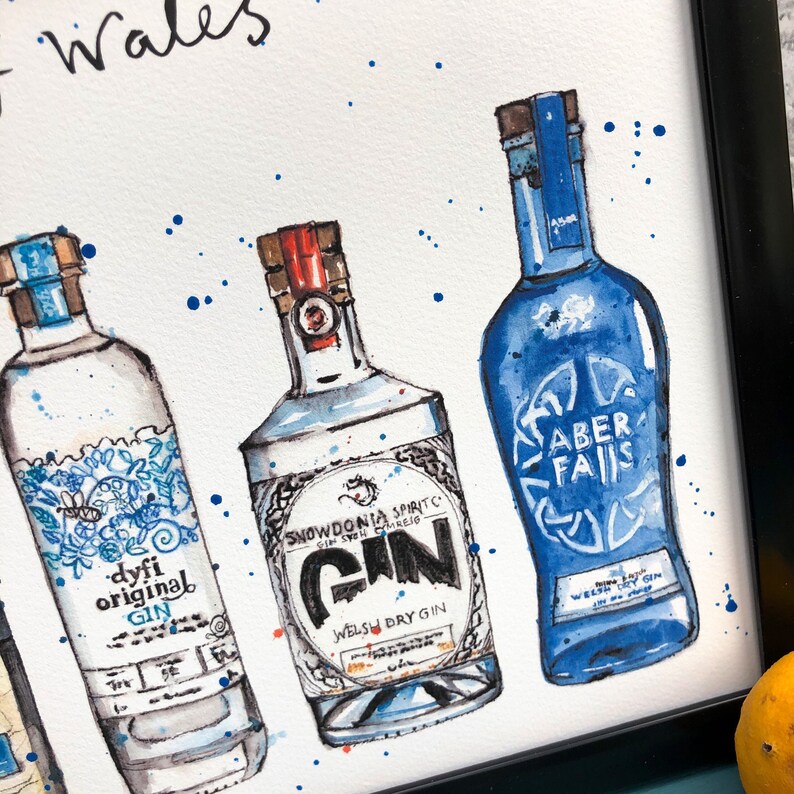 Gins of Wales print A4 Gin Art Welsh Gin Gift Gift Wales Gin Gift Bar Art image 3