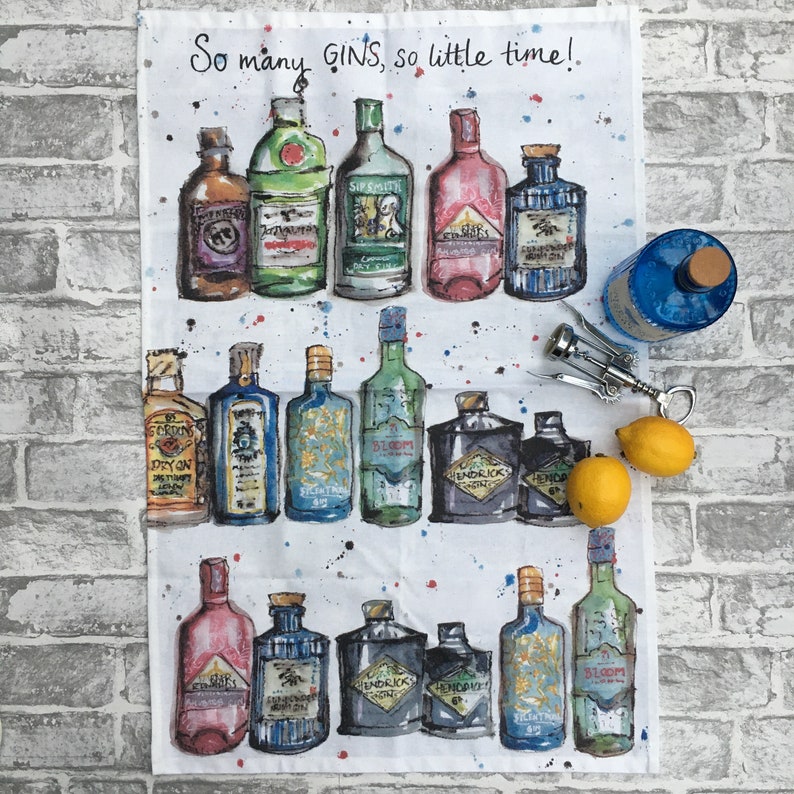 Tea Towel Multi Gin Image Gin Gift Gin Lover Gin Tea Towel Gin and Tonic Gift for a Gin Lover Kitchen Gift image 1