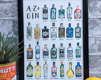 A-Z of Gin Print | Gin lover | Gin Gift | Gift for a Gin lover| Gin and Tonic | Gin Art | Gin Poster | Bar Art