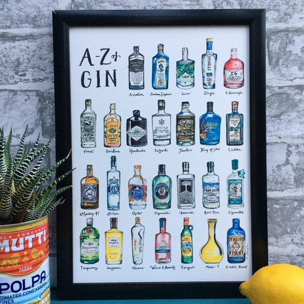 A-Z of Gin Print | Gin lover | Gin Gift | Gift for a Gin lover| Gin and Tonic | Gin Art | Gin Poster | Bar Art